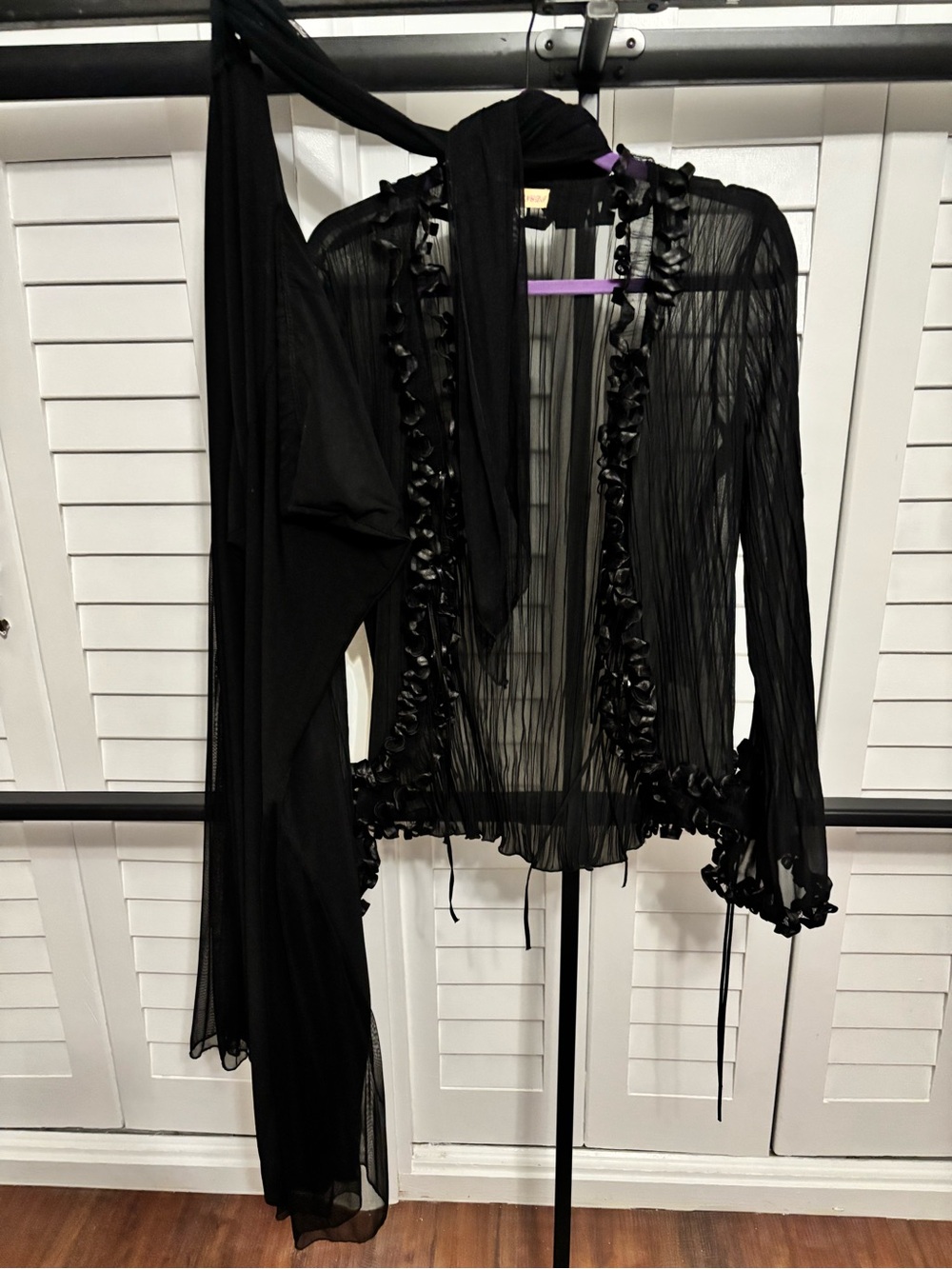Sheer Black Ruffle-Trim Top and Matching Pants Set